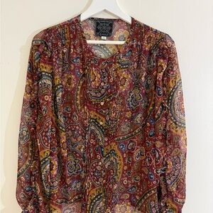 Johnny Was Burgundy Size X-S Epsilon Paisley Peasant Top